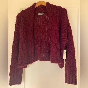 NWT Anthropologie Raspberry Open Front Chunky Knit Cropped Cardigan / small